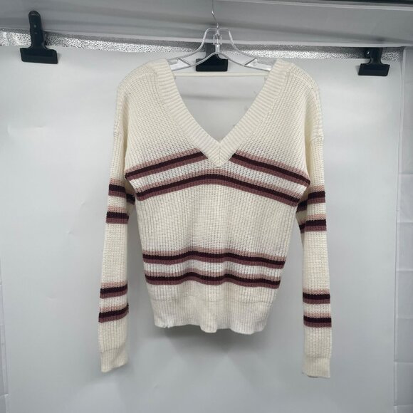 Moral Fiber Womens Striped Knit Sweater V-Neck Distressed Size Large - Picture 7 of 9